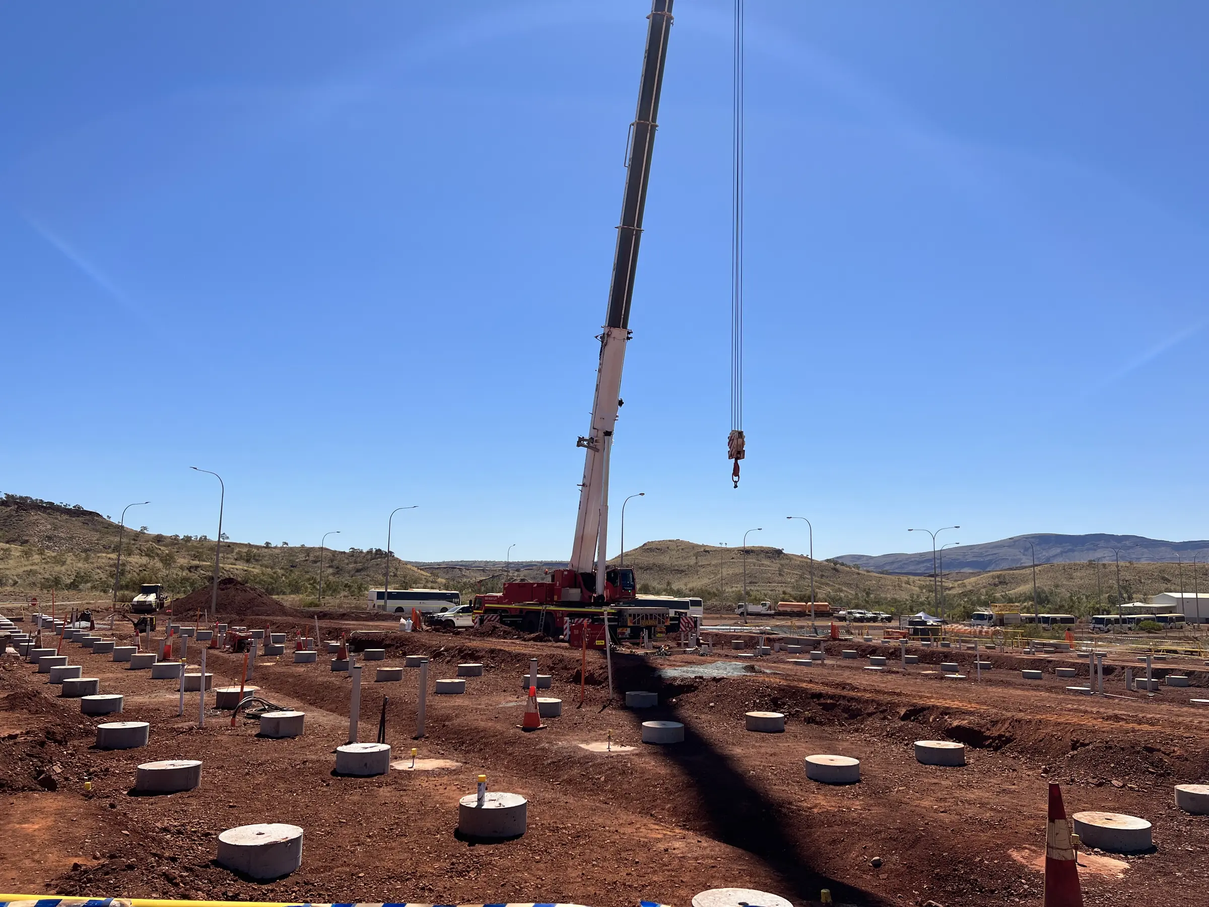 Crane and concrete footings on a civil construction site